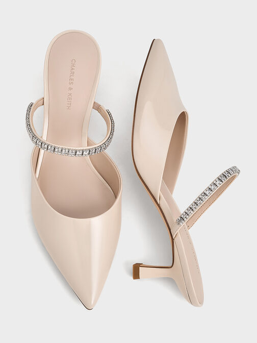 Ambrosia Patent Gem-Embellished Mules, Cream, hi-res