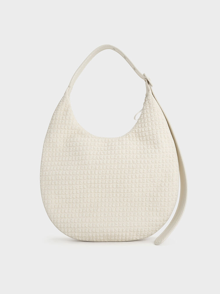 Textured Crescent Hobo Bag, Frosted White, hi-res