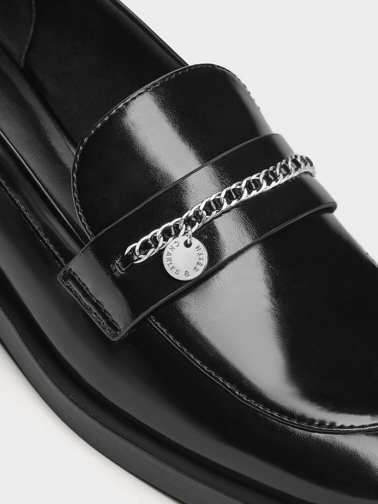 Braided-Chain Metallic-Accent Loafers, Black Box, hi-res