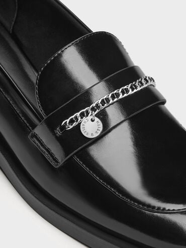 Braided-Chain Metallic-Accent Loafers, Black Box, hi-res