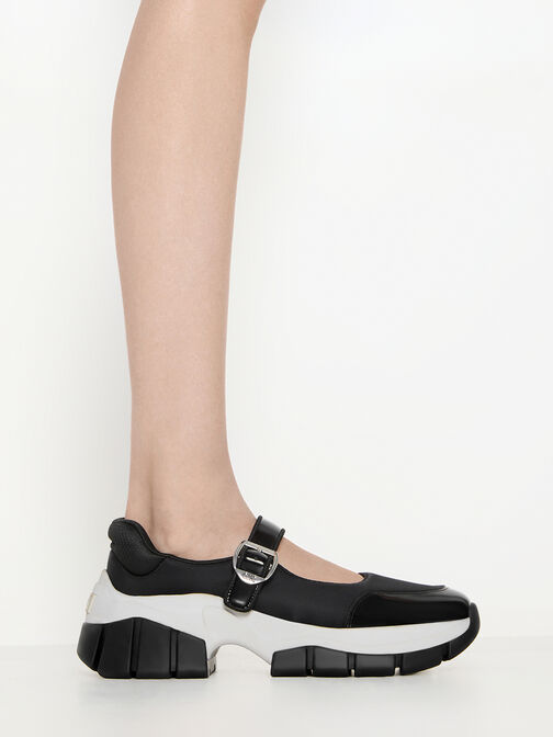 Yunna Leather & Recycled Fabric Mary Jane Sneakers, Black, hi-res