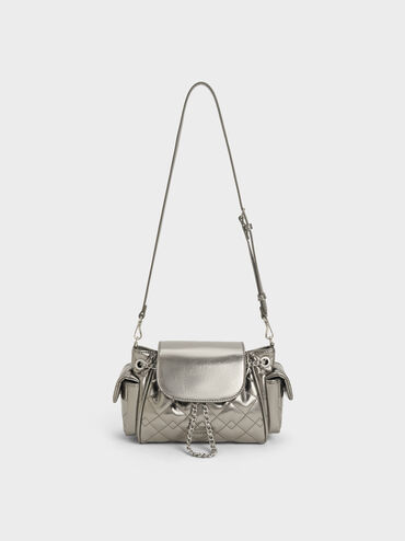 Duo Quilted Two-Way Front Flap Backpack, Pewter, hi-res