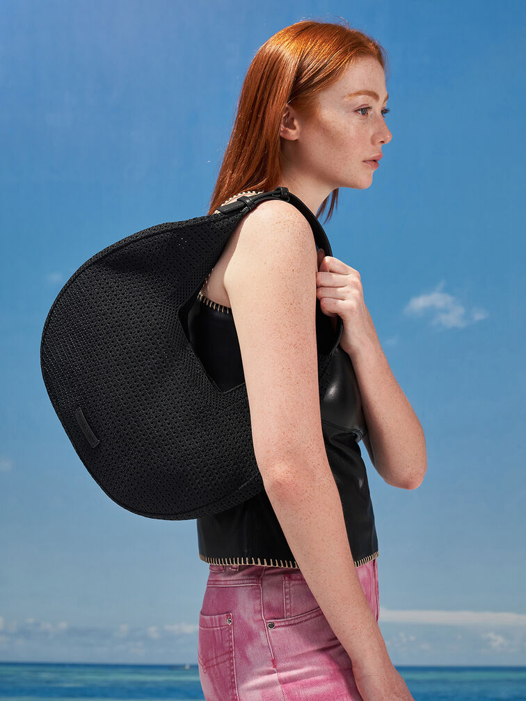 Ida Knitted Hobo Bag, Black, hi-res