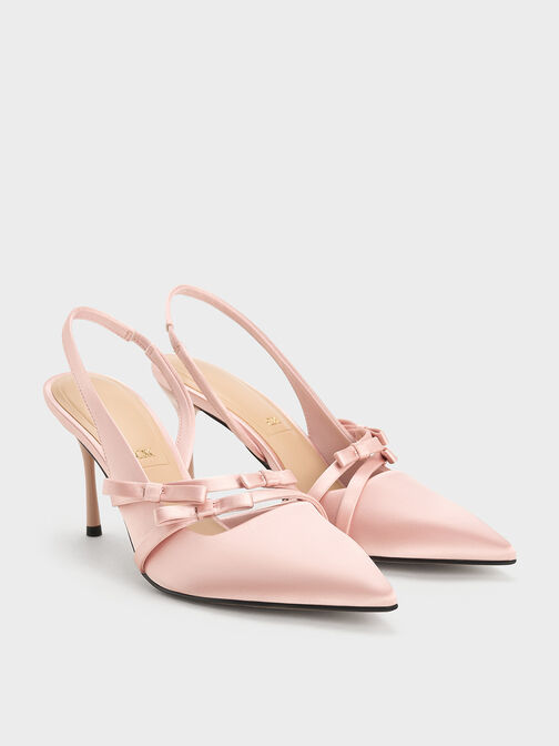 Jessy Recycled Polyester Bow Slingback Pumps, Pink, hi-res