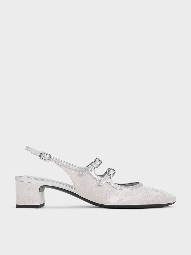 Clementine Recycled Polyester Mary Jane Pumps, Silver, hi-res
