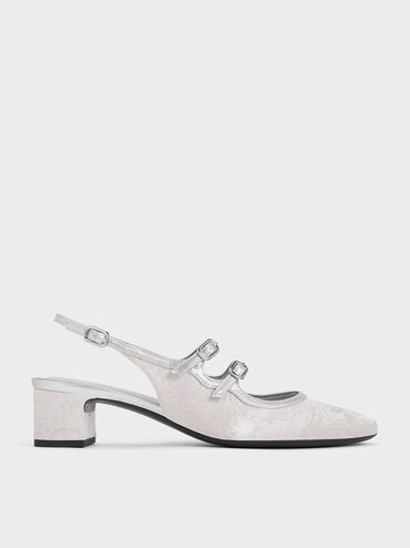 Clementine Recycled Polyester Mary Jane Pumps, Silver, hi-res