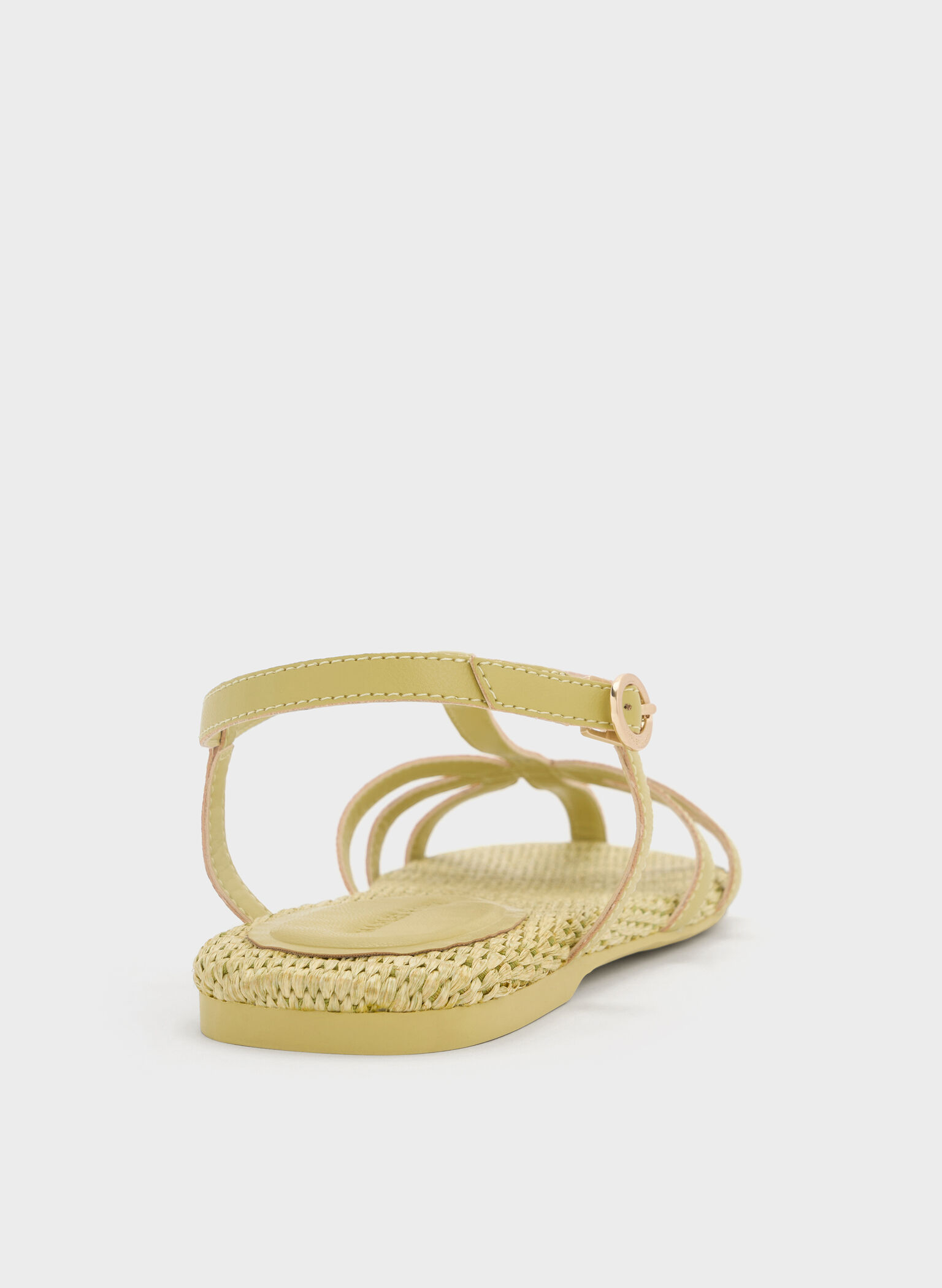 Strappy Raffia T-Bar Ankle-Strap Sandals, Olive, hi-res