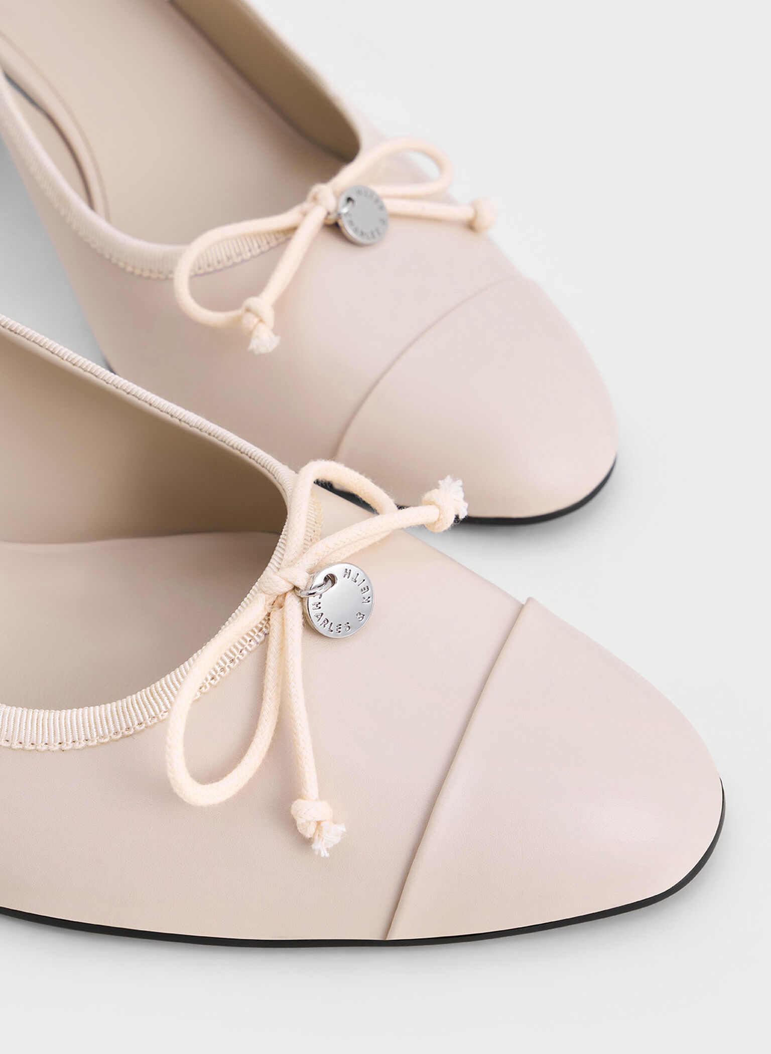 Bow Cap-Toe Slingback Pumps, Cream, hi-res