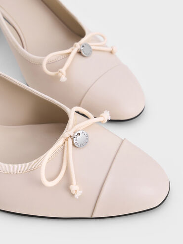 Bow Cap-Toe Slingback Pumps, Cream, hi-res