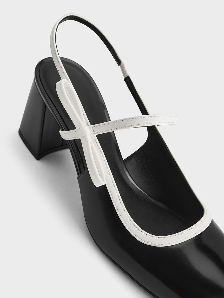Two-Tone Bow Slingback Mary Jane Pumps, Black Box, hi-res