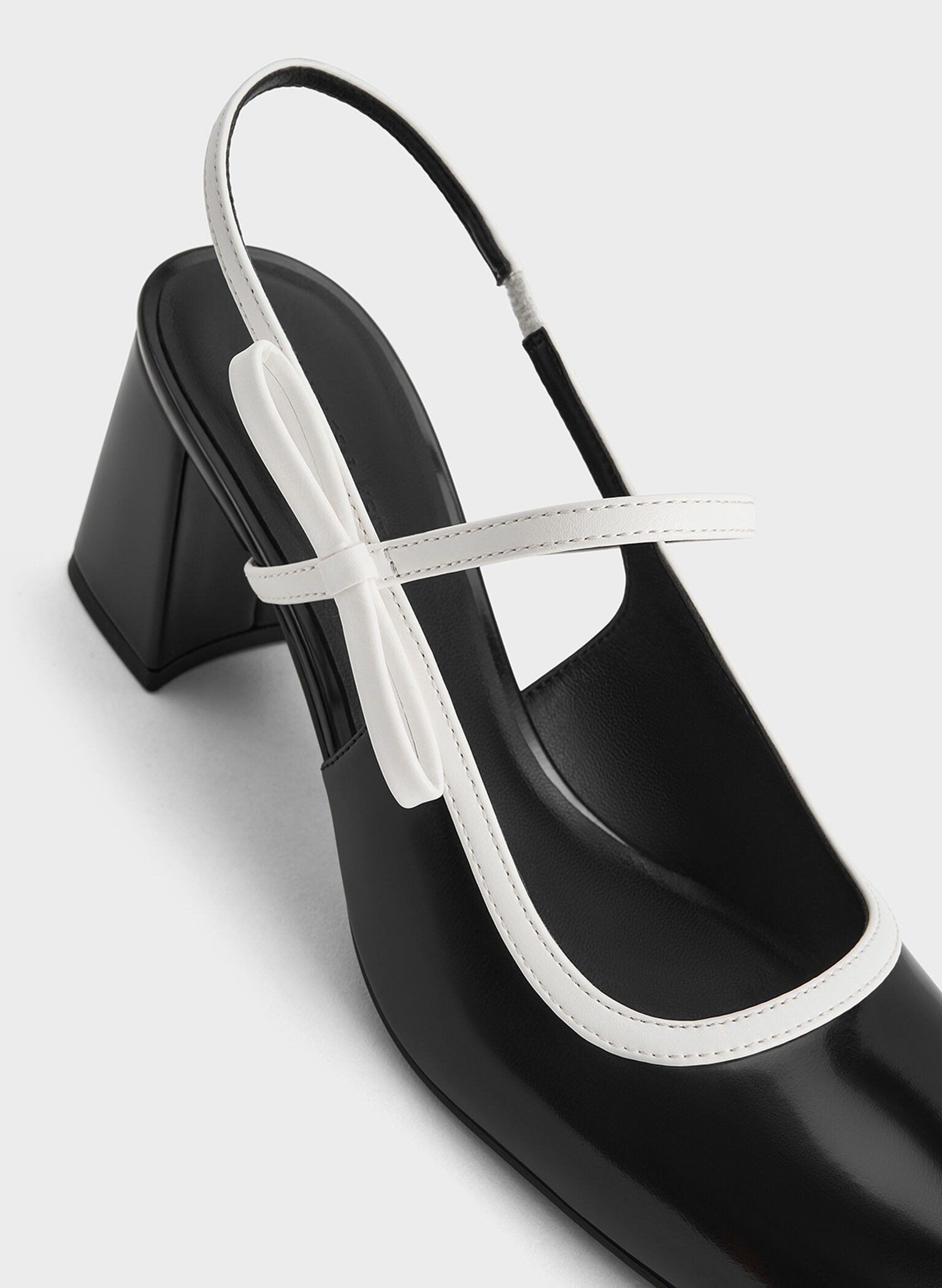 Two-Tone Bow Slingback Mary Jane Pumps, Black Box, hi-res
