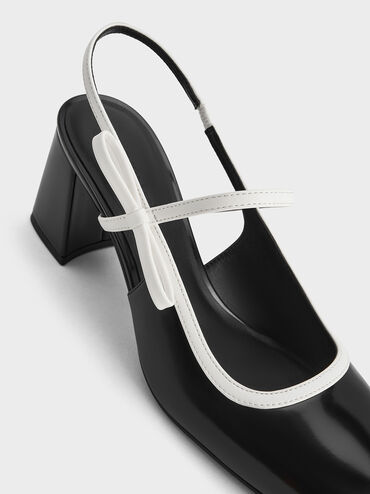 Two-Tone Bow Slingback Mary Jane Pumps, Black Box, hi-res