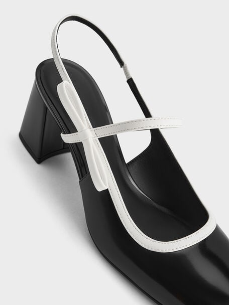 Two-Tone Bow Slingback Mary Jane Pumps, Black Box, hi-res