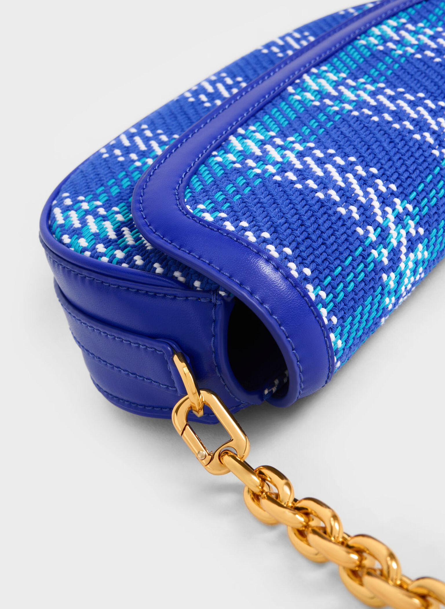 Lillie Tweed Curved Chain Handle Bag, Cobalt, hi-res