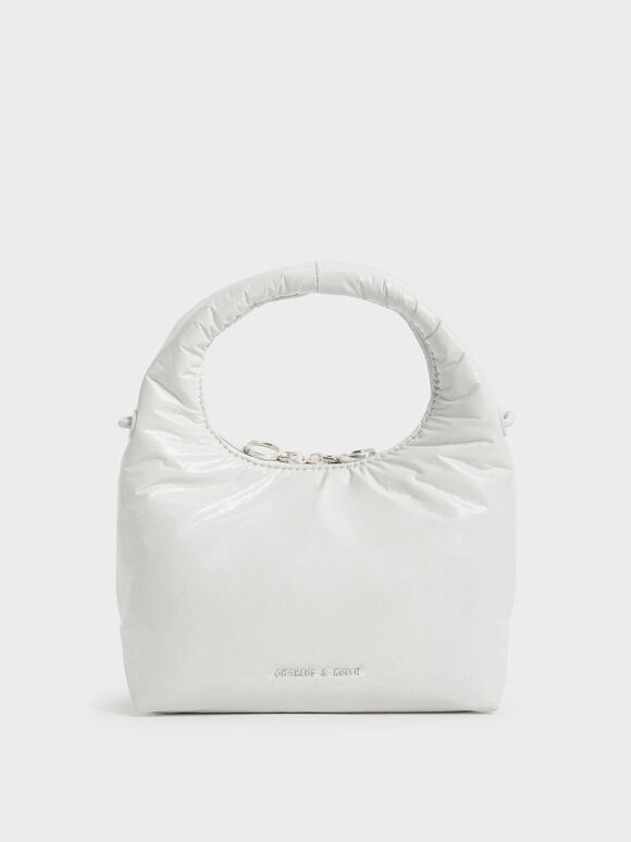 Arch Wrinkled-Effect Puffy Bag, White, hi-res