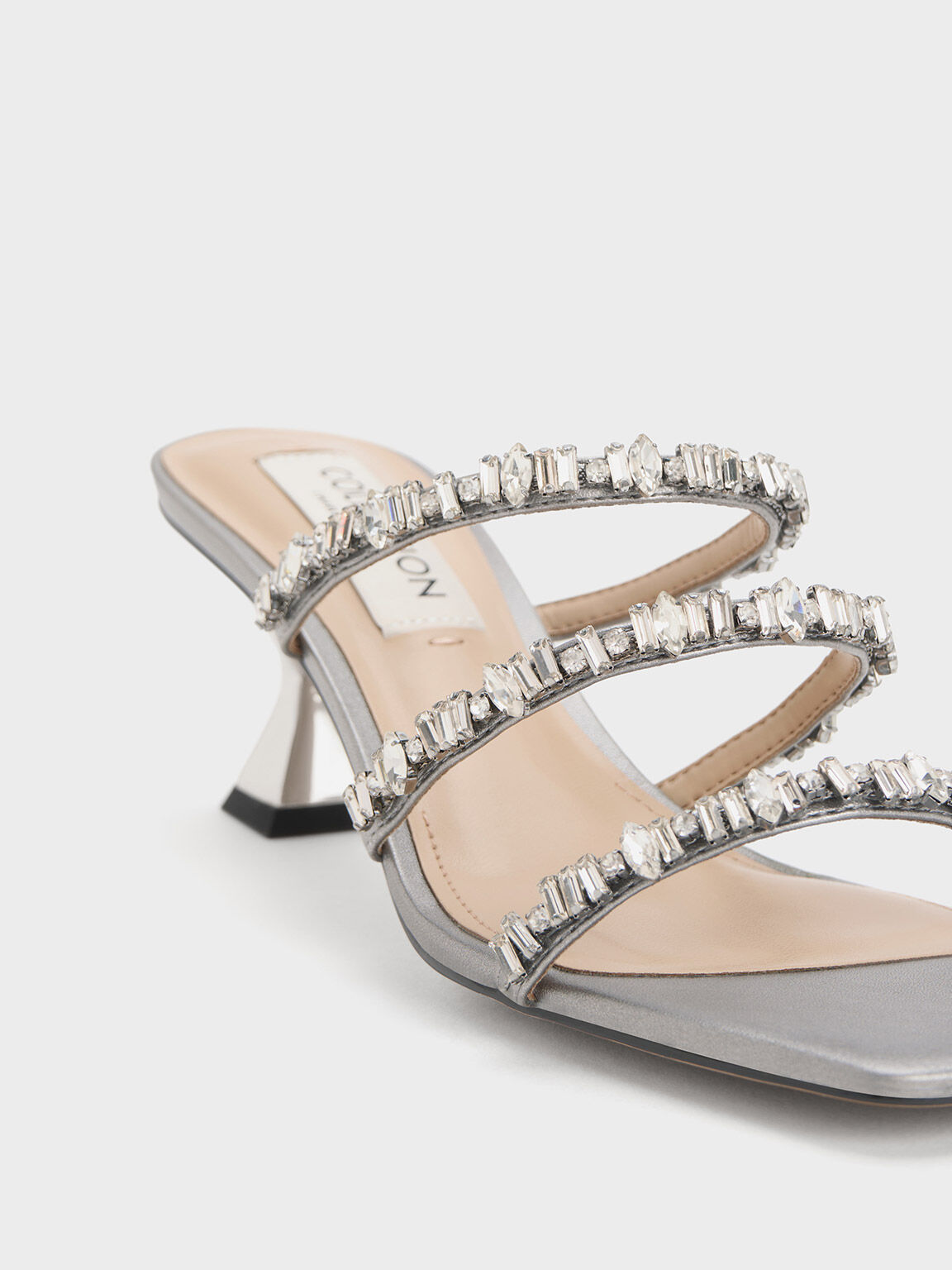 Wedding Collection: Gem-Encrusted Metallic Strappy Sandals, Silver, hi-res