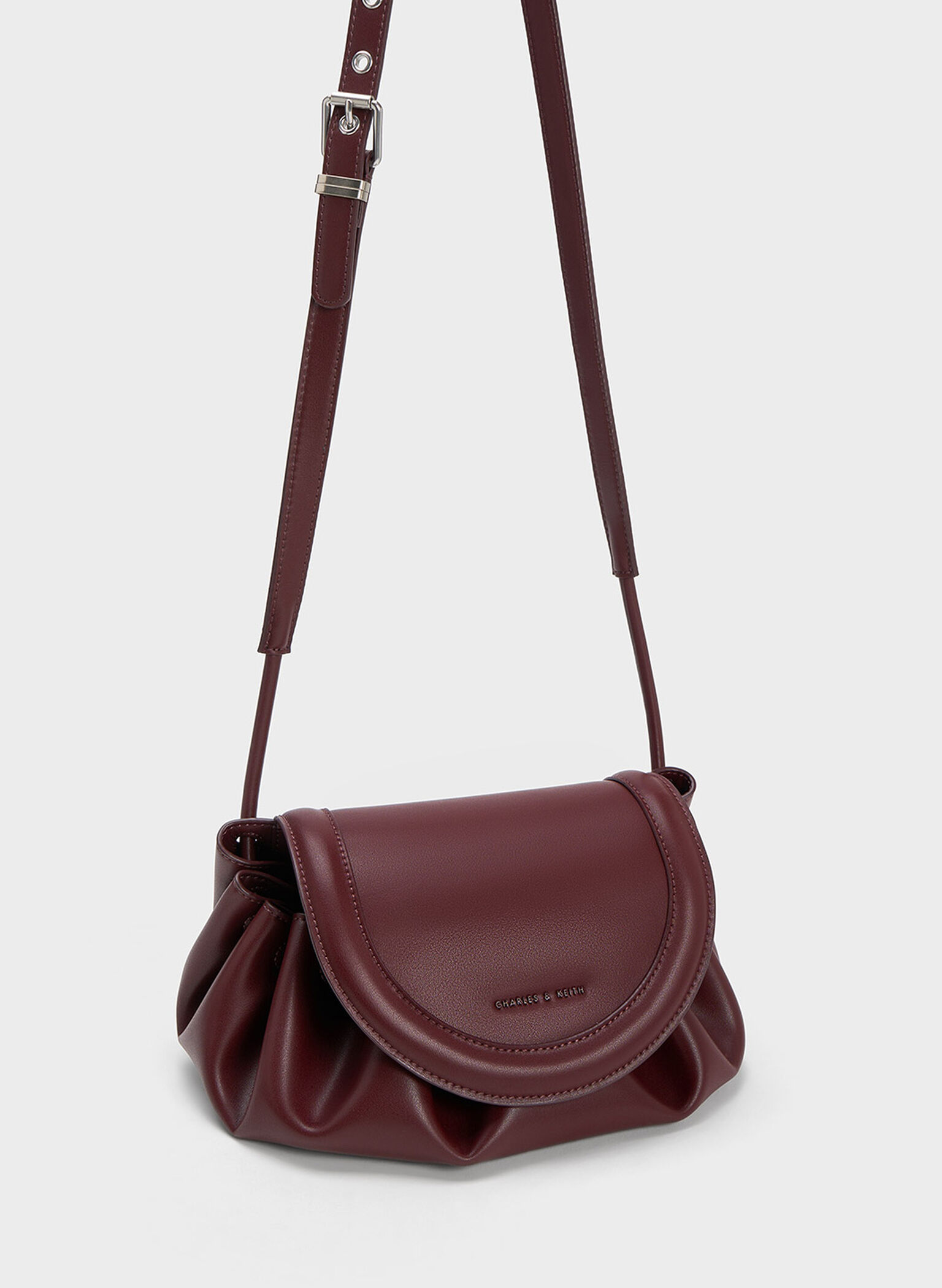 Blossom Curved Flap Crossbody Bag, Dark Chocolate, hi-res