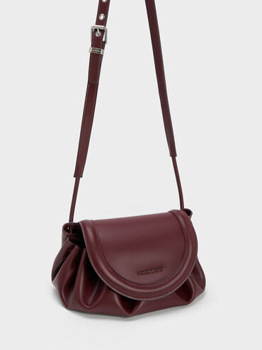 Blossom Curved Flap Crossbody Bag, Dark Chocolate, hi-res
