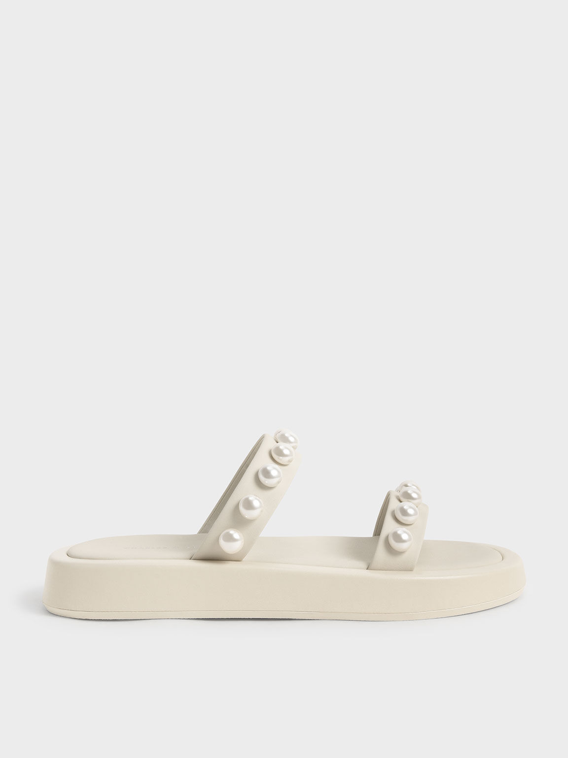 Pearl-Embellished Slide Sandals, Chalk, hi-res
