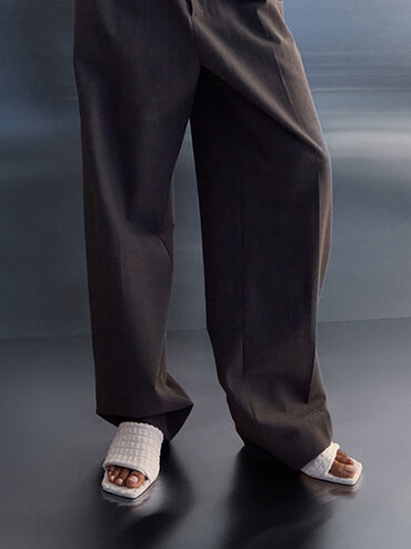 Loren Textured Kitten-Heel Mules, Chalk, hi-res