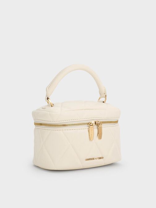 Arwen Quilted Top Handle Vanity Bag, Cream, hi-res