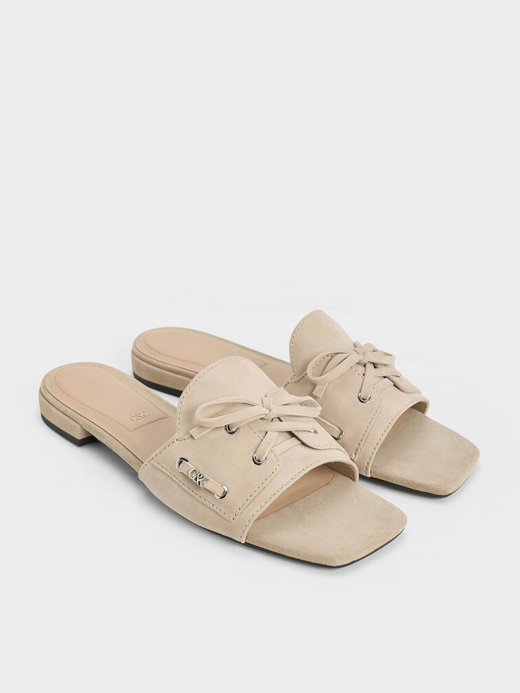 Kori Suede Lace-Up Slide Sandals, Beige, hi-res