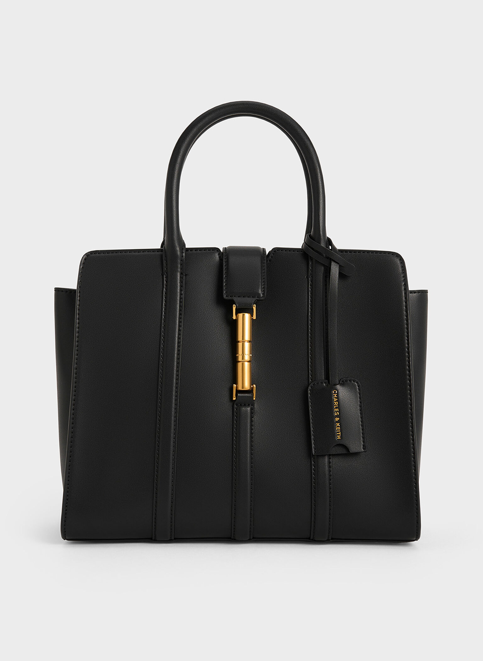 Large Cesia Metallic Accent Tote Bag, Black, hi-res