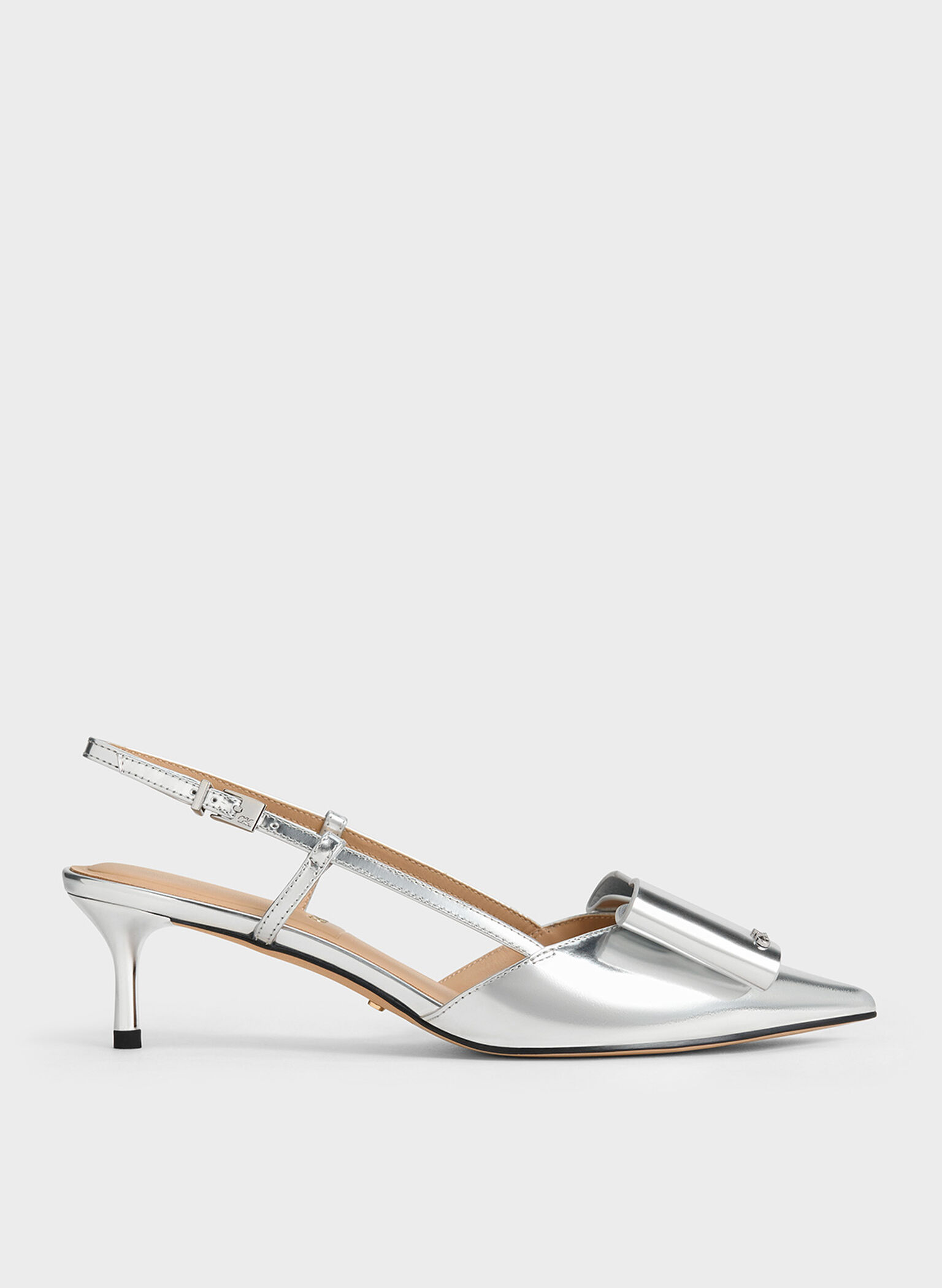Lu Metallic Leather Bow Slingback Pumps, Silver, hi-res