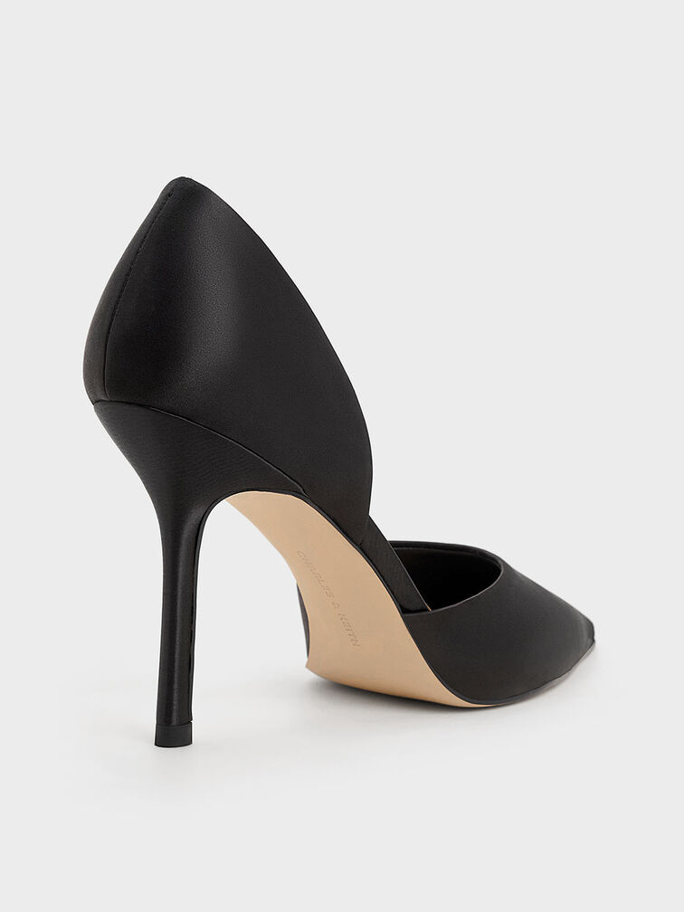 Satin Pointed-Toe D'Orsay Pumps, Black Textured, hi-res