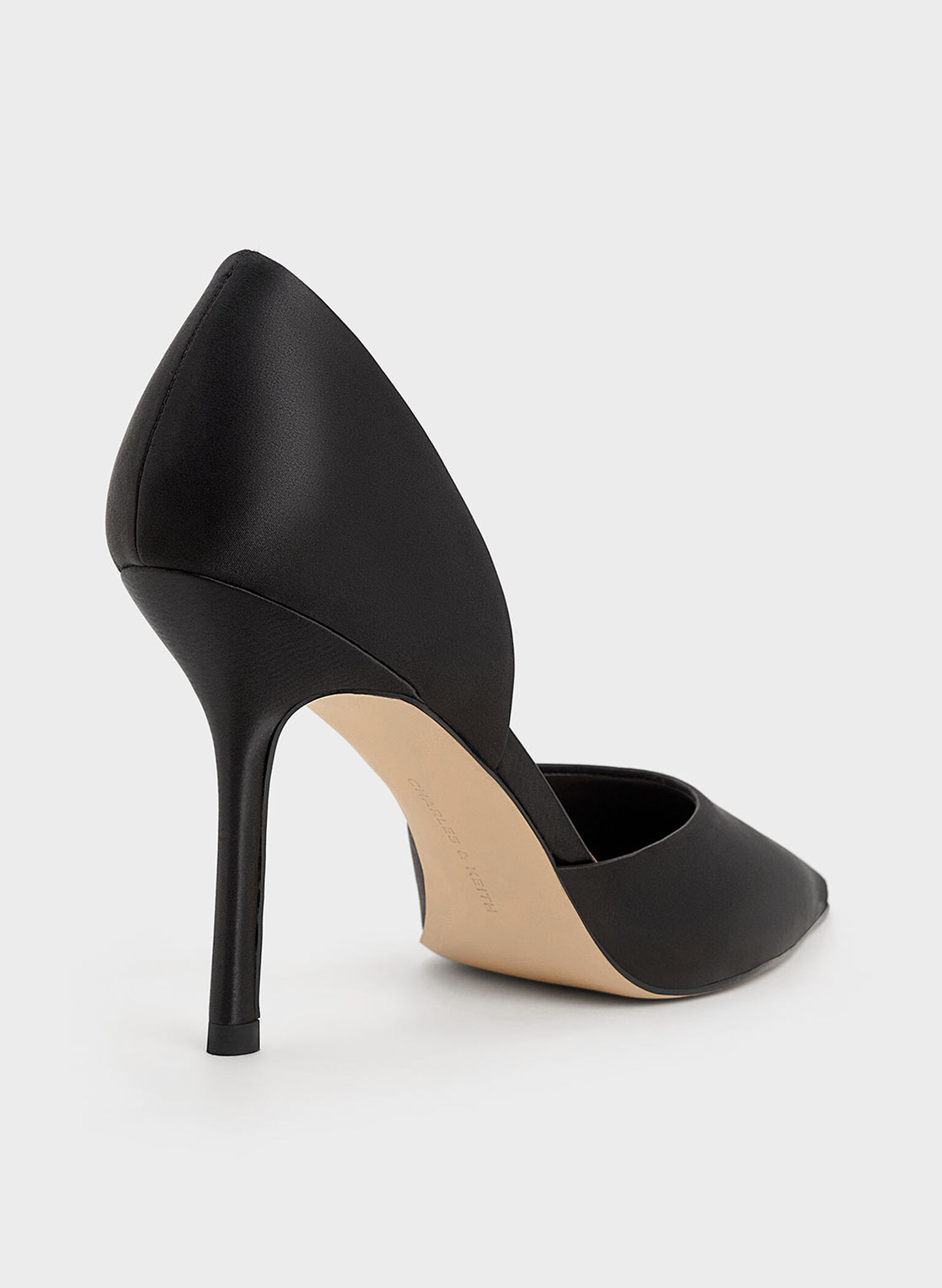 Satin Pointed-Toe D'Orsay Pumps, Black Textured, hi-res