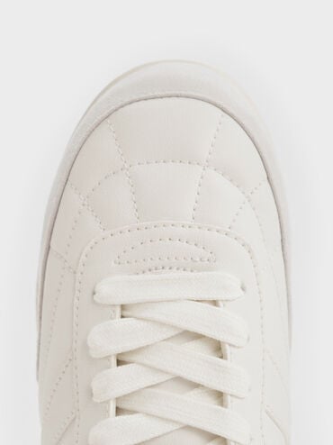 Faux Suede Two-Tone Low-Top Sneakers, White, hi-res