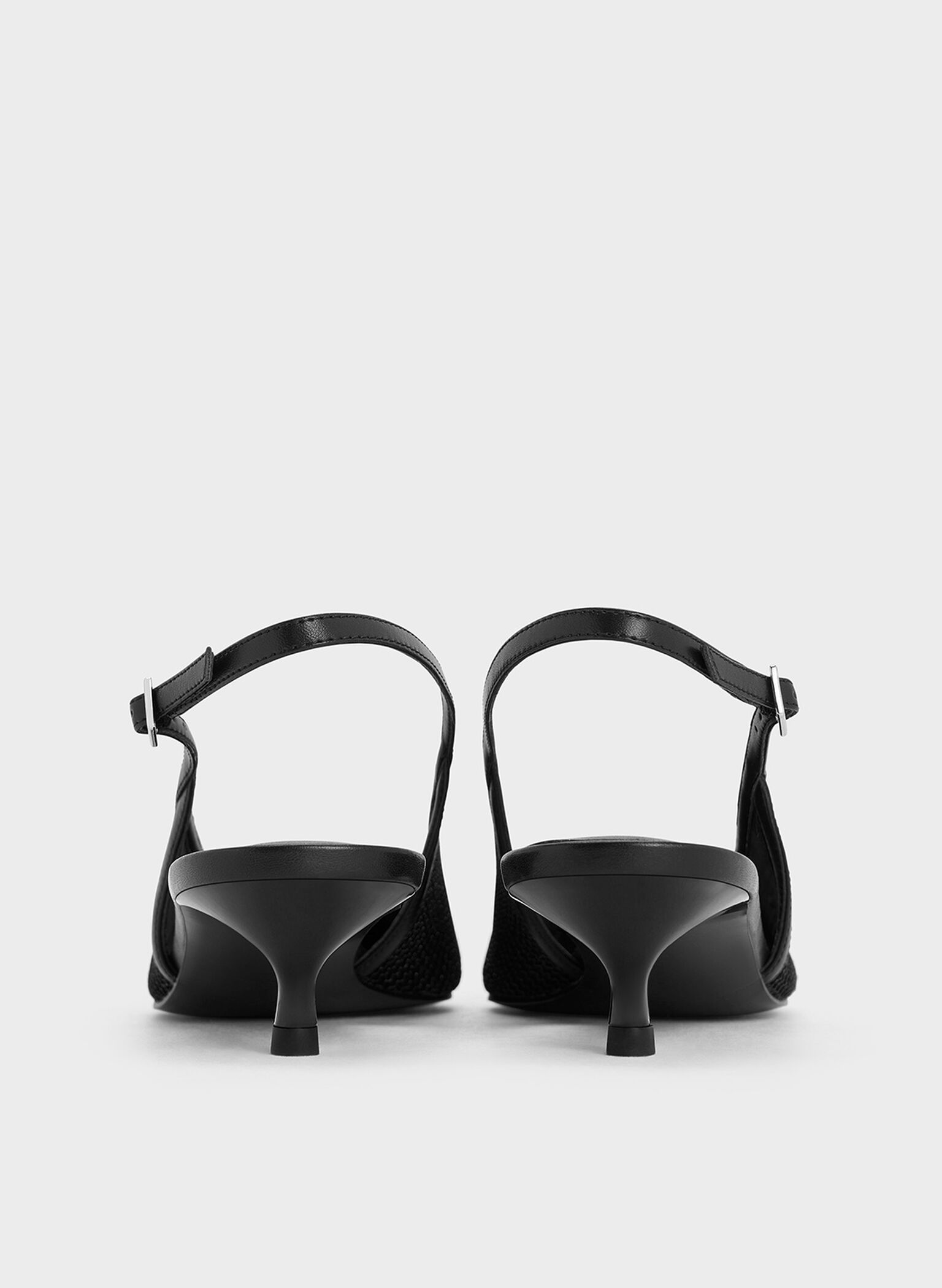 Mesh Cap-Toe Kitten-Heel Pumps, Black Textured, hi-res