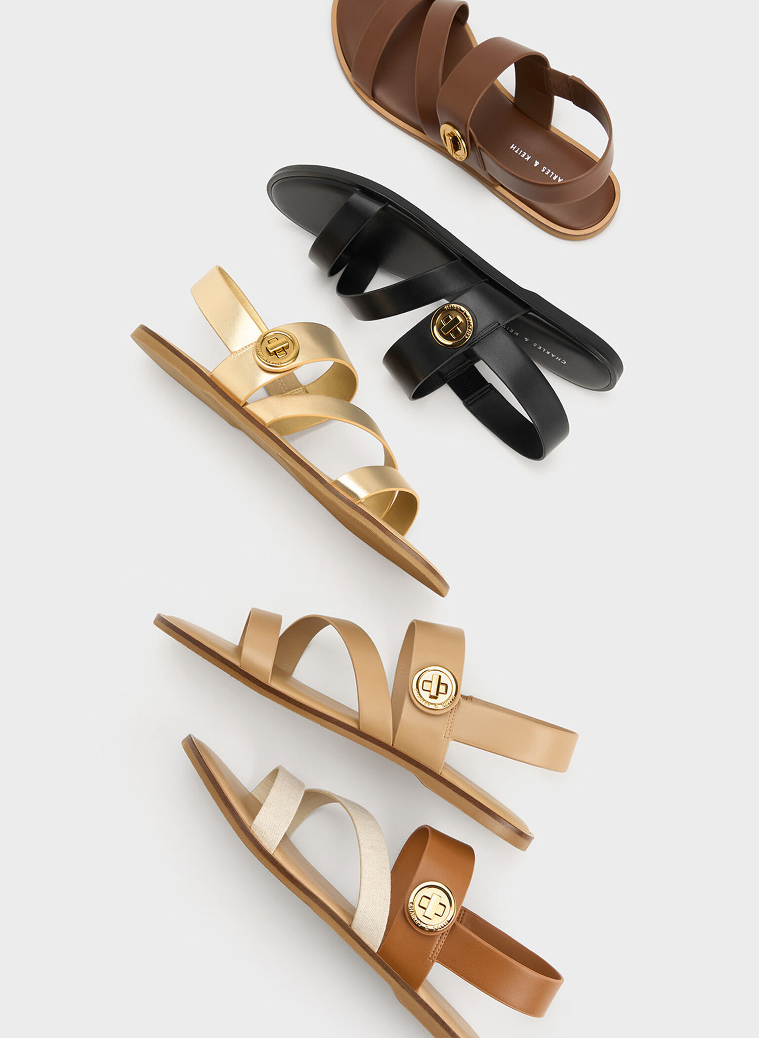 Yara Turn Lock Strappy Sandals, Caramel, hi-res