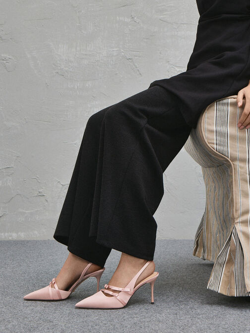 Jessy Recycled Polyester Bow Slingback Pumps, Pink, hi-res