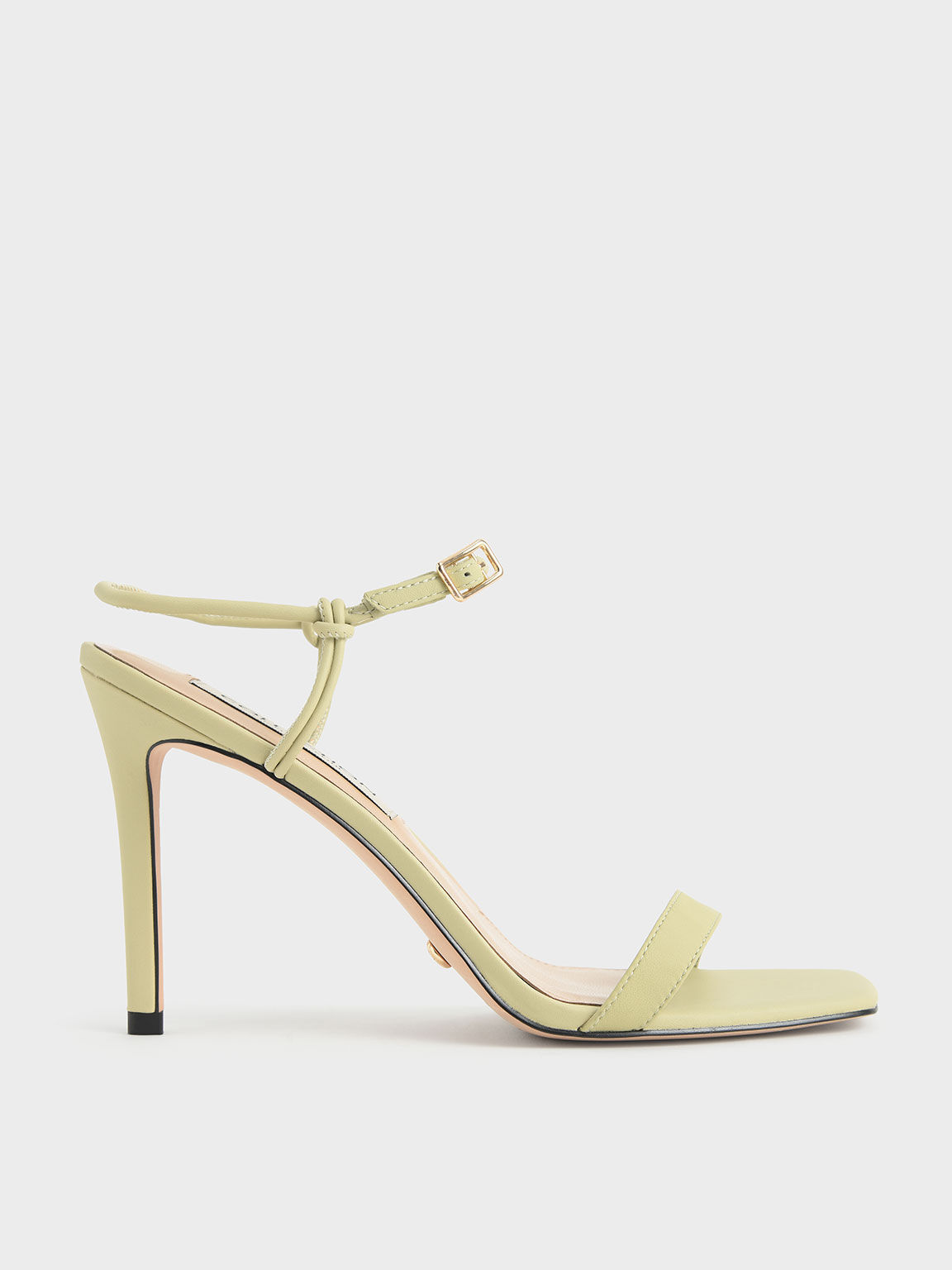 Leather Knotted Heeled Sandals, Green, hi-res