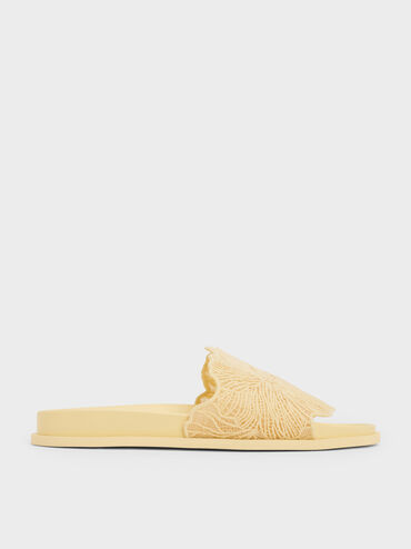 Crochet Floral Slide Sandals, Yellow, hi-res