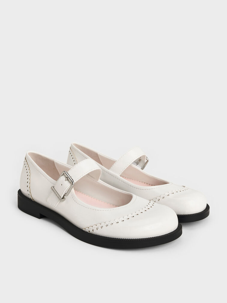 Heart Buckled Mary Janes, White, hi-res