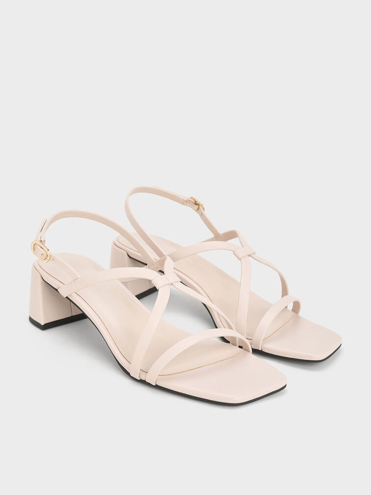 Strappy Block-Heel Slingback Sandals, Cream, hi-res