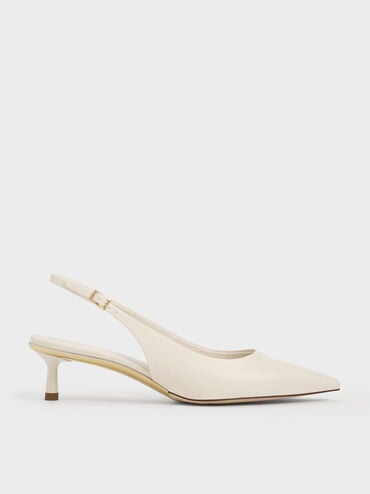 Curtis Pointed-Toe Kitten-Heel Slingback Pumps, Chalk, hi-res