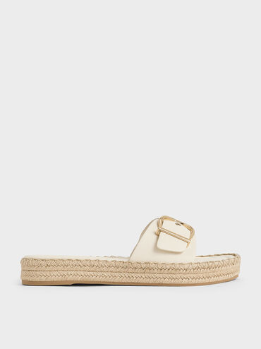 Buckled Espadrille Sandals, Cream, hi-res