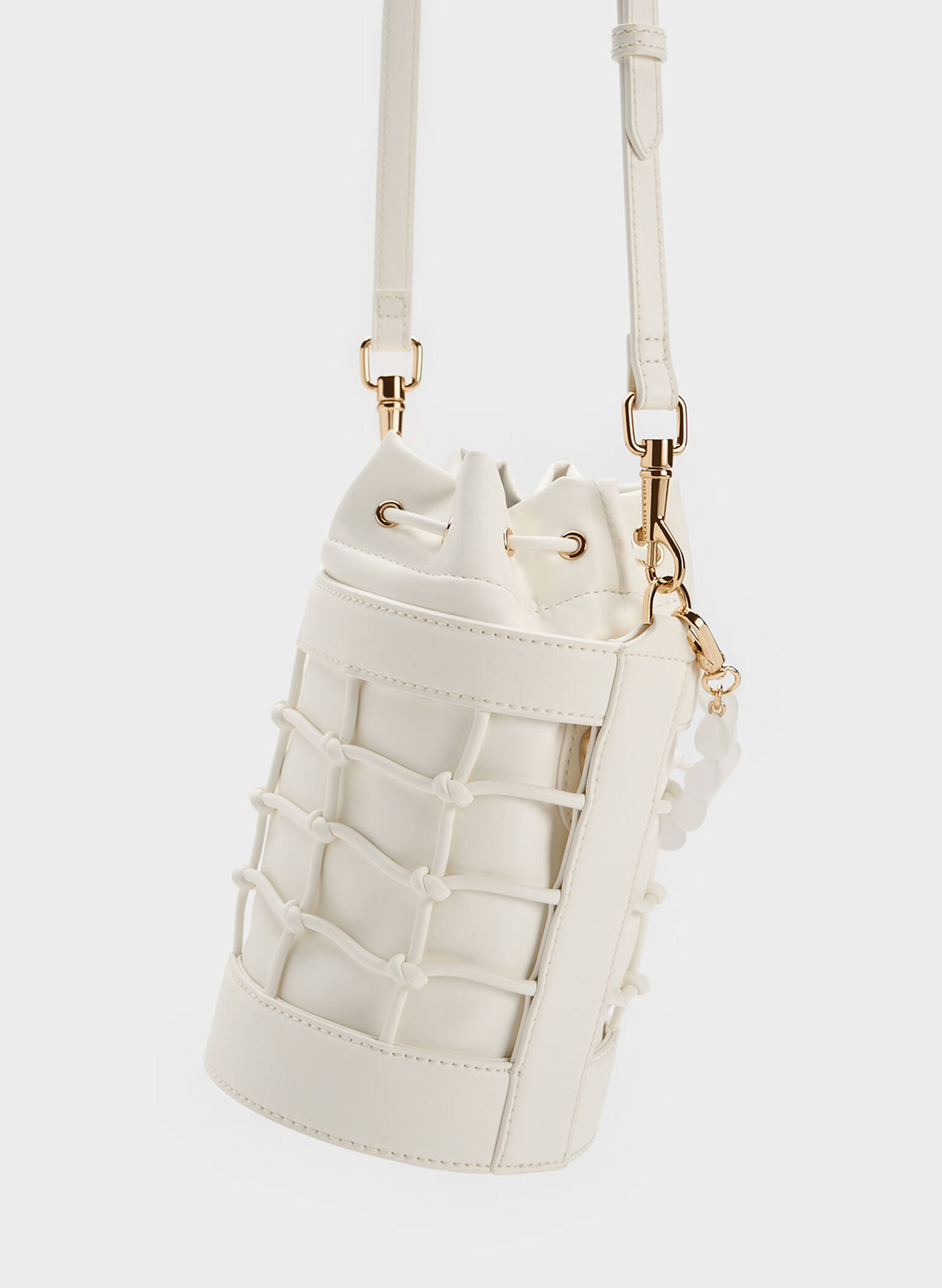 Heart Motif Caged Bucket Bag, Chalk, hi-res