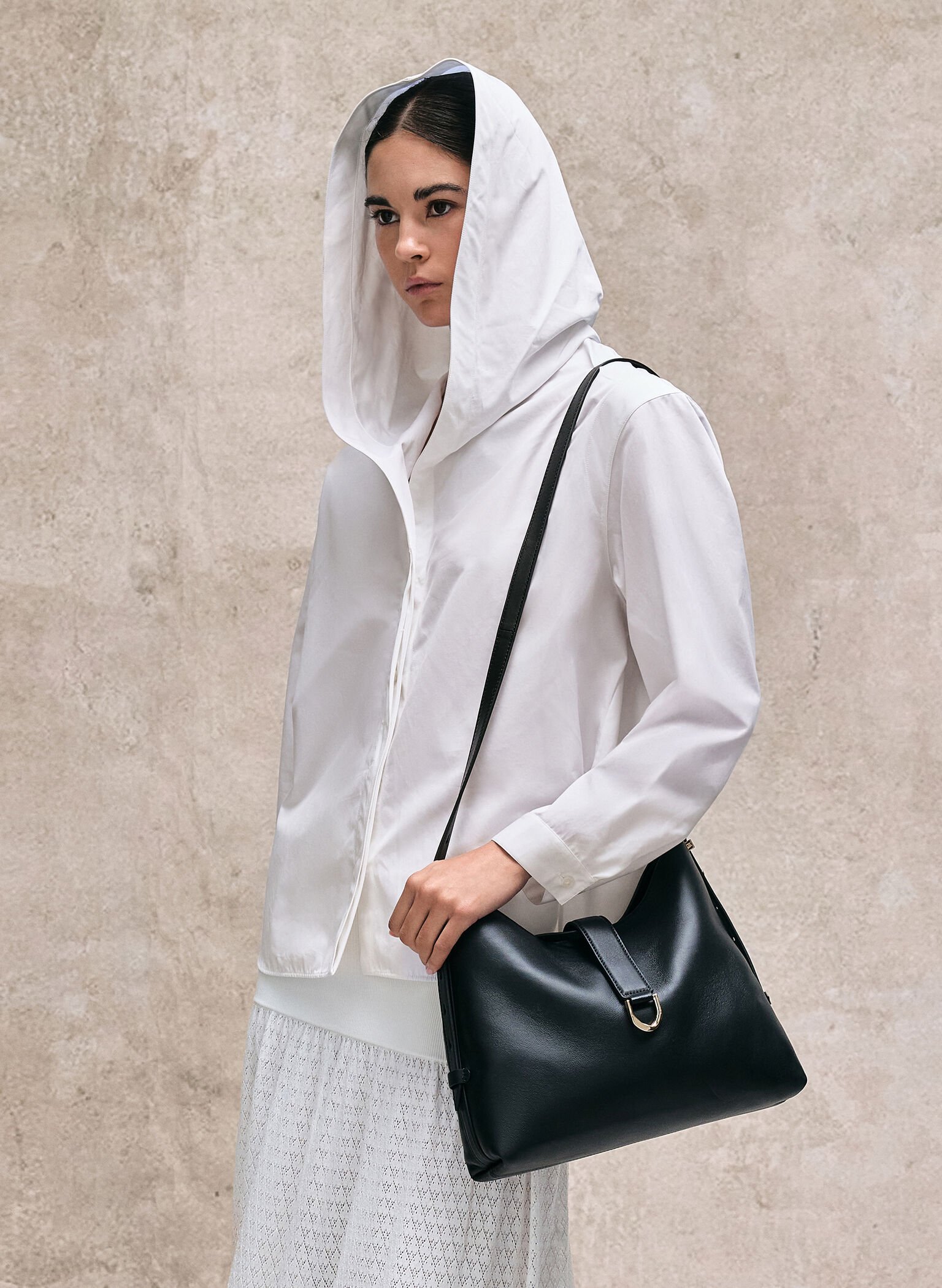 Gabine Leather Belted Hobo Bag, Black, hi-res