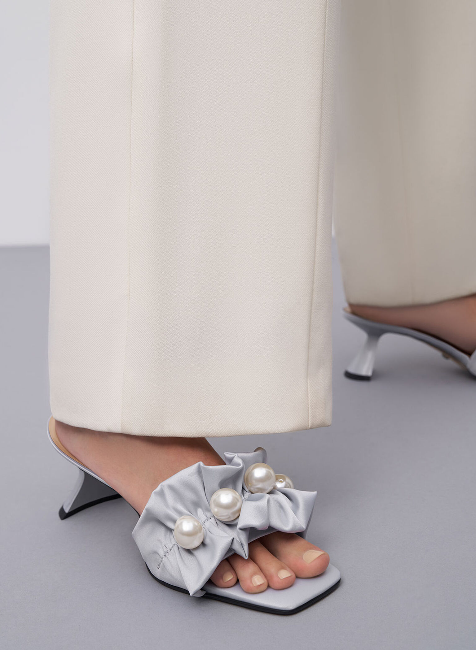 Blythe Bead-Embellished Satin Mules, Silver, hi-res