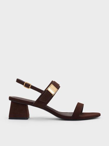 Yvette Textured Double-Strap Heeled Sandals, Dark Brown, hi-res