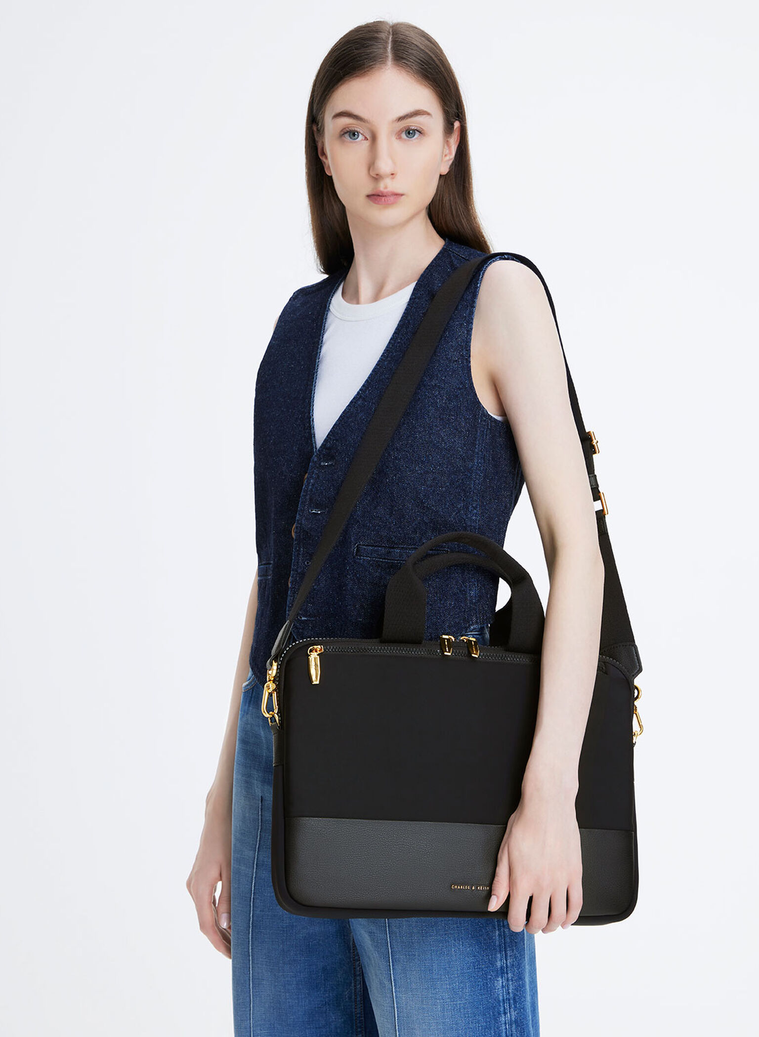 Black Textured Laptop Bag - CHARLES & KEITH UK