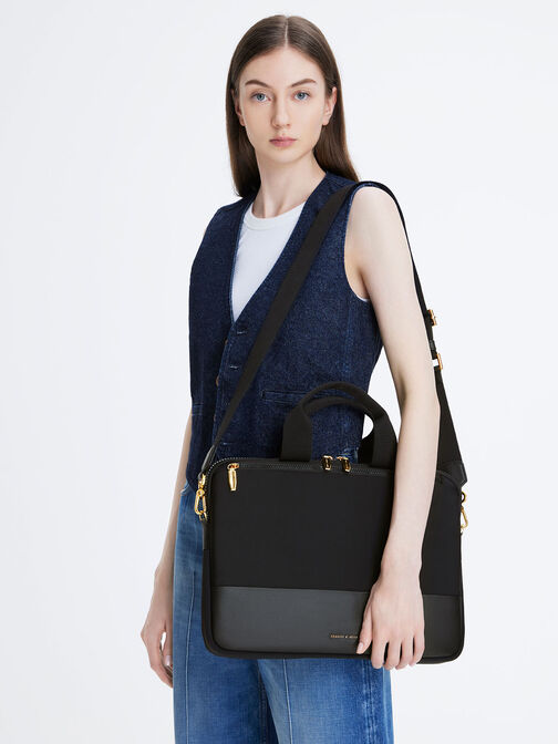 Textured Laptop Bag, Black, hi-res