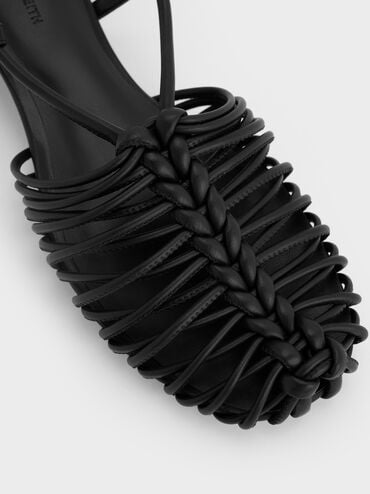 Linnea Woven Slingback Caged Sandals, Black, hi-res