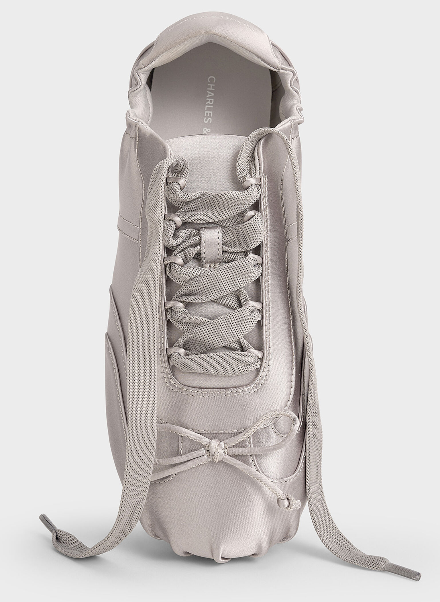 Cece Satin Ruched Bow Sneakers, Light Grey, hi-res