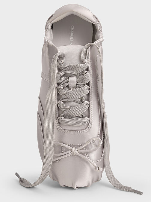 Cece Satin Ruched Bow Sneakers, Light Grey, hi-res
