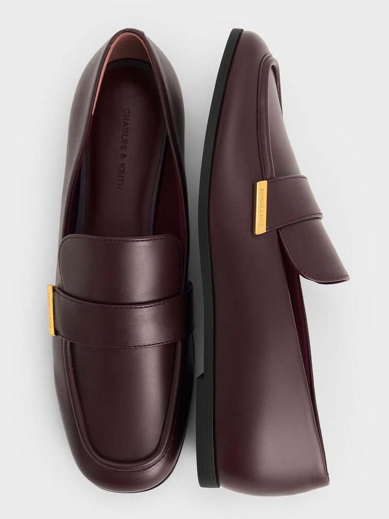Almond-Toe Flat Loafers, Burgundy, hi-res